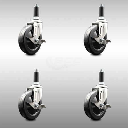 Service Caster 5 Inch 316SS Hard Rubber Swivel 1-1/8 Inch Expanding Stem Caster Set Brake SCC SCC-SS316EX20S514-HRS-TLB-118-4